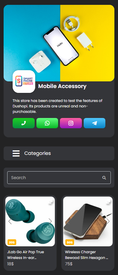 Sample of mobile accessory site made in ushopi site builder and store builder