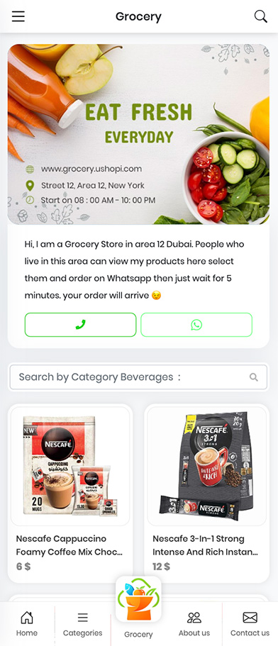 Sample of Grocery store or supermarket site made in ushopi site builder and store builder