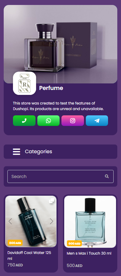 Sample of perfume site made in ushopi site builder and store builder