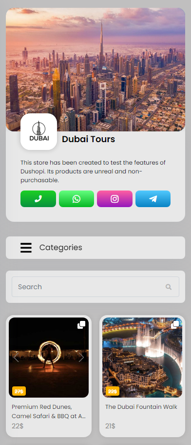 Sample of tour made in ushopi site builder and store builder